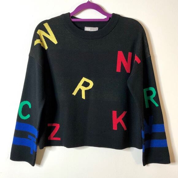 ASOS black long sleeved cropped sweater w/letters - Picture 1 of 7